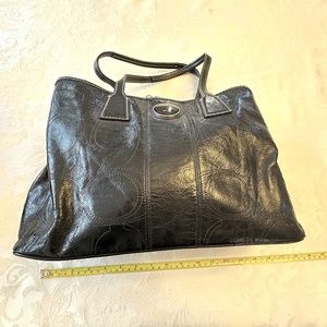 Coach black patent leather stitch tote